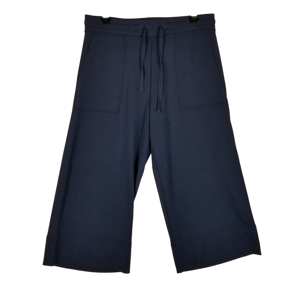 Quince Tencel Modal Fleece Wide Leg Pants Women Large Navy Blue Cropped Culottes